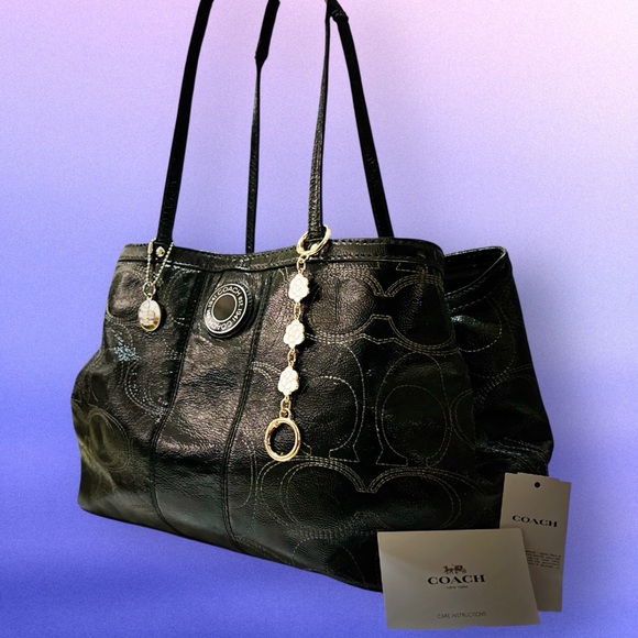 Vintage style COACH soho shoulder bag kisslock Black Leather Tote handbag - Picture 7 of 17